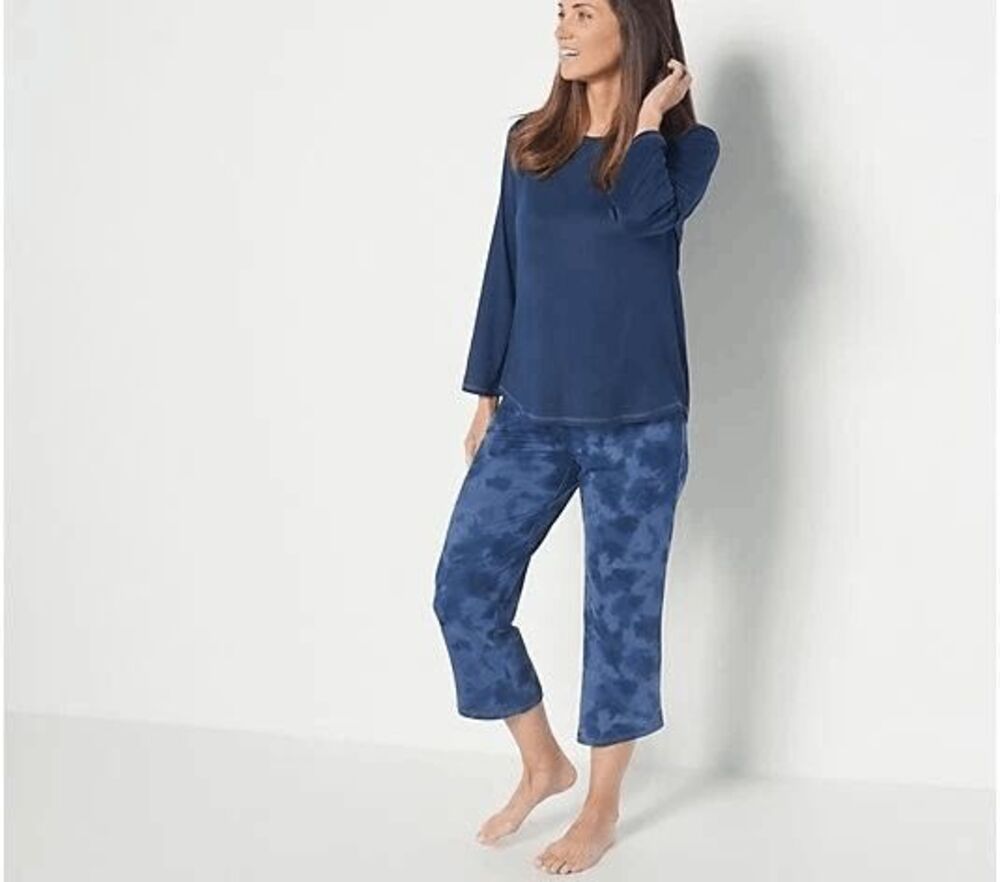 AnyBody Lounge Set Blue Tie Dye Top Pants Soft Stretch XL NWOT